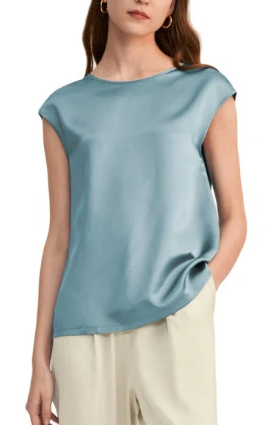 Lilysilk Basic Cap Sleeves Silk Tee In Blue