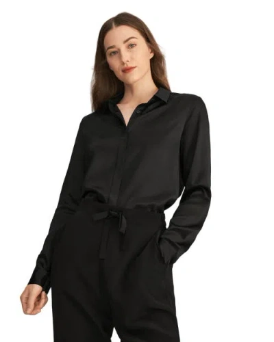 Lilysilk Basic Concealed Placket Silk Shirt In Black