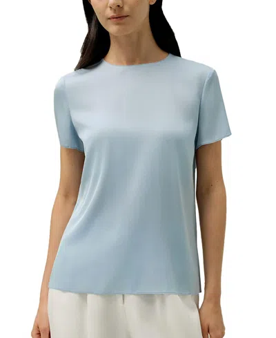 Lilysilk Basic Silk Tee In Blue