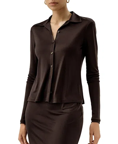 Lilysilk Basic Slim Silk Jersey Shirt In Brown
