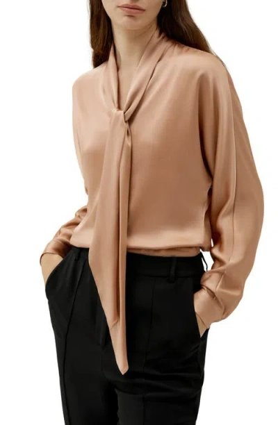 Lilysilk Bat Sleeve Silk Top With Adjustable Neck Tie In Quartz Rose