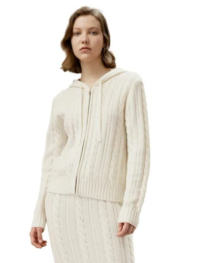 Lilysilk Bela Cable-knit Wool-cashmere Blend Hoodie In White