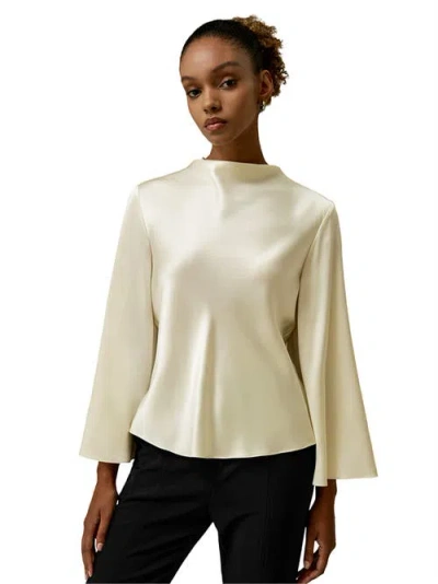 Lilysilk Bell Sleeves Minimalist Silk Top In Lily White