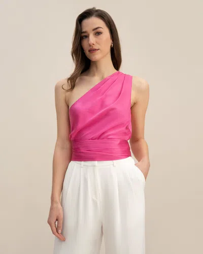 Lilysilk Belted One-shoulder Top In Pink