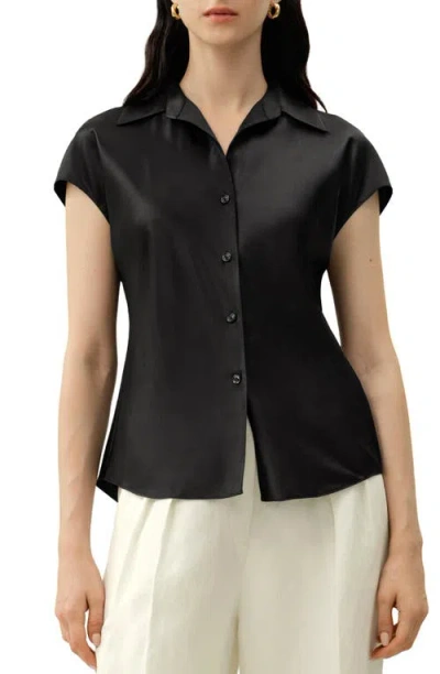 Lilysilk Bias Cut Cap-sleeve Silk Shirt In Black