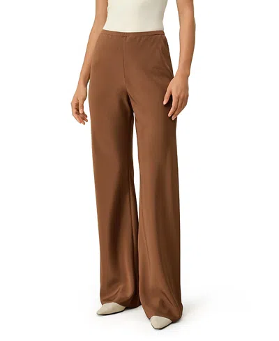 Lilysilk Bias Cut Straight Leg Silk Pants In Brown