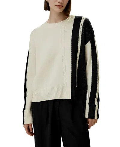 Lilysilk Bicolor Stripe Knit Wool Sweater In White