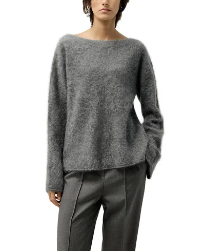 Lilysilk Boat-neck Brushed Cashmere Sweater In Gray