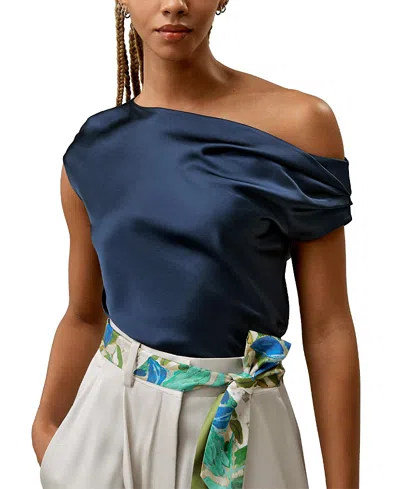 Lilysilk Boat Neck Silk Top In Navy Blue