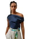 Lilysilk Boat Neck Silk Top In Navy Blue