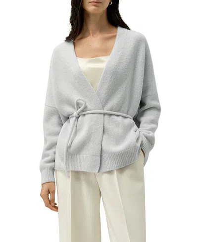 Lilysilk Boucle Knit Silk Cashmere Wrap Cardigan In White