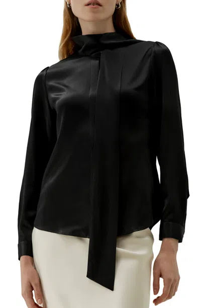 Lilysilk Bow-tie Neck Silk Blous In Black