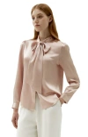 Lilysilk Bow-tie Neck Silk Blouse In Pale Pink