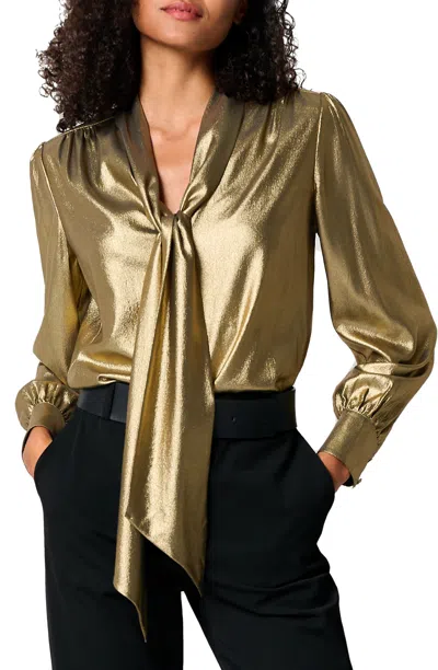 Lilysilk Bow Tie Silk Blouse In Gold