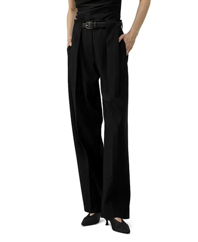 Lilysilk Box Pleated Silk-wool Trouser In Black