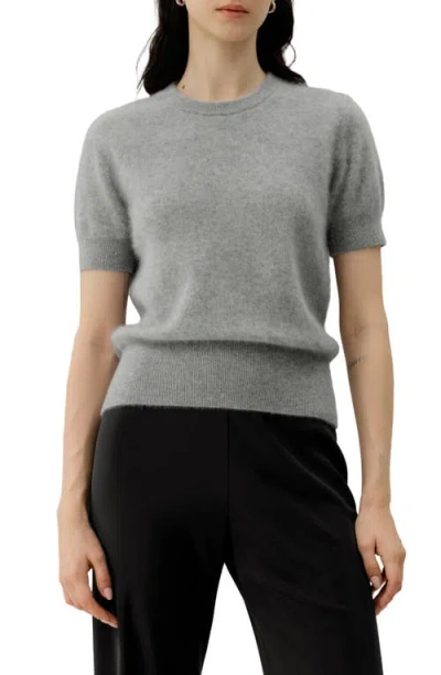 Lilysilk Brushed Cashmere Short-sleeve Sweater In Gray