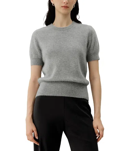 Lilysilk Brushed Cashmere Short-sleeve Sweater In Gray