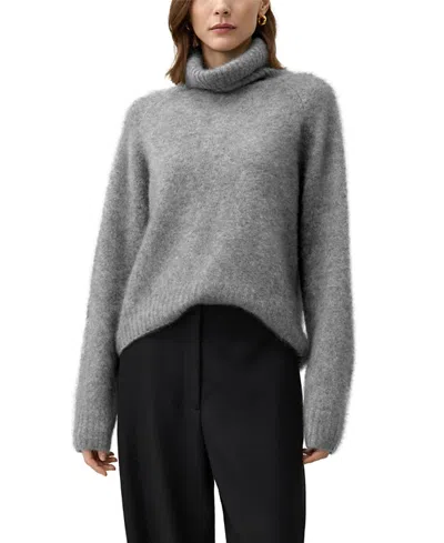 Lilysilk Brushed Cashmere Turtleneck Sweater In Gray
