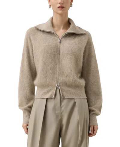 Lilysilk Brushed Cashmere Zip Up Cardigan In Neutral
