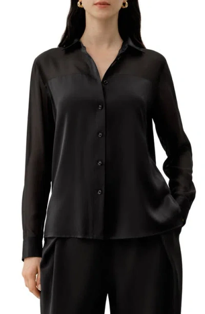 Lilysilk Button Down Silk Organza Shirt In Black