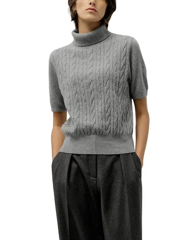 Lilysilk Cable-knit Baby Cashmere Turtleneck Top In Gray