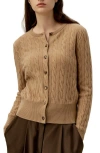 Lilysilk Cable-knit Cashmere Crewneck Cardigan In Animal Print