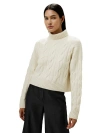 Shop Lilysilk Cable Knit Cashmere Turtleneck Sweater In White