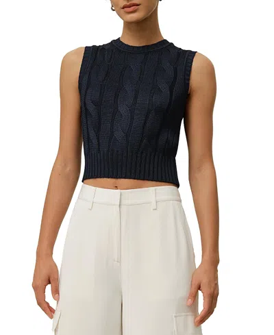 Lilysilk Cable Knit Tussah Silk Cropped Top In Blue