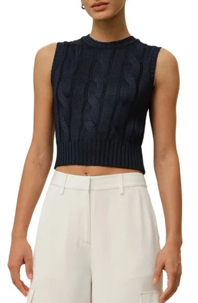 Lilysilk Cable Knit Tussah Silk Cropped Top In Blue