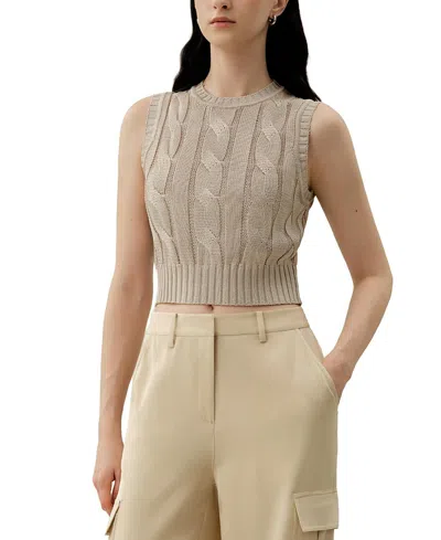 Lilysilk Cable Knit Tussah Silk Cropped Top In Nude