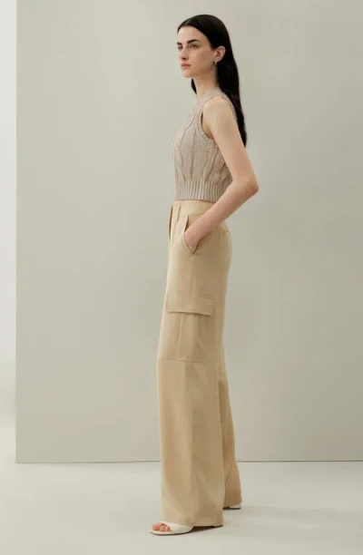 Lilysilk Cable Knit Tussah Silk Cropped Top In Nude