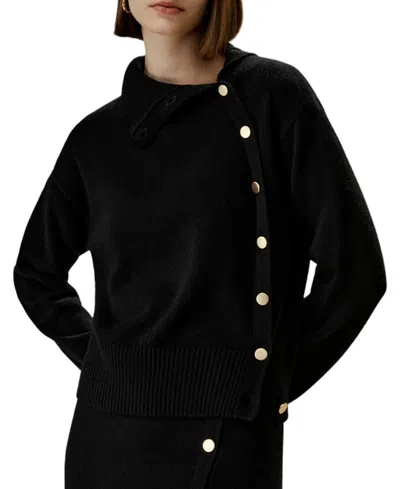 Lilysilk Cashmere Sweater With Row Of Side Buttons In Black
