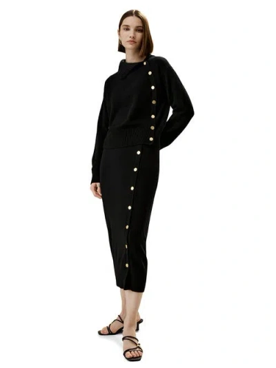 Lilysilk Cashmere Sweater With Row Of Side Buttons In Black
