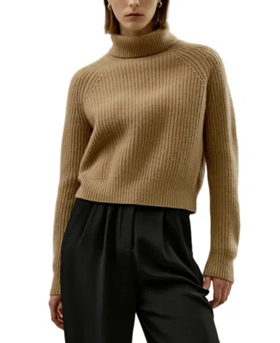 Lilysilk Cashmere Textured Turtleneck Sweater In Brown