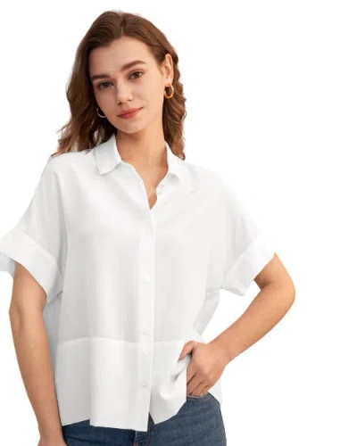 Lilysilk Casual Short Sleeves Loose Silk Shirt In Natural White