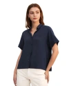 Lilysilk Casual Short Sleeves Loose Silk Shirt In Navy Blue