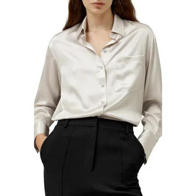 Lilysilk Casual Spread Collar Silk Shirt In Moonlight Gray