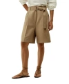 Lilysilk Chic Silk-linen Blend Bermuda Shorts In Brown