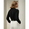 Lilysilk Classic Cable Knit Sweater With Ribbed Edges In Black