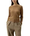 Lilysilk Classic Cable Knit Sweater With Ribbed Edges In Brown