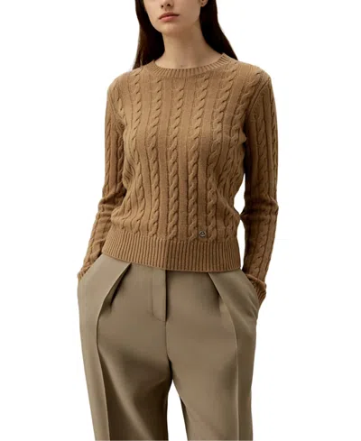 Lilysilk Classic Cable Knit Sweater With Ribbed Edges In Brown