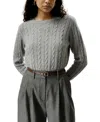 Lilysilk Classic Cable Knit Sweater With Ribbed Edges In Gray