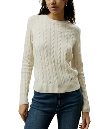 Lilysilk Classic Cable Knit Sweater With Ribbed Edges In Neutral