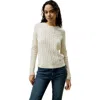 Lilysilk Classic Cable Knit Sweater With Ribbed Edges In White