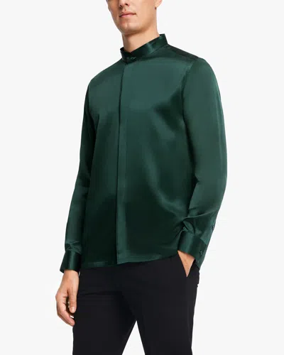 Lilysilk Classic Concealed Placket Silk Shirt For Men In Green
