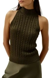 Lilysilk Classic High-neck Cable-knit Sleeveless Top In Pine