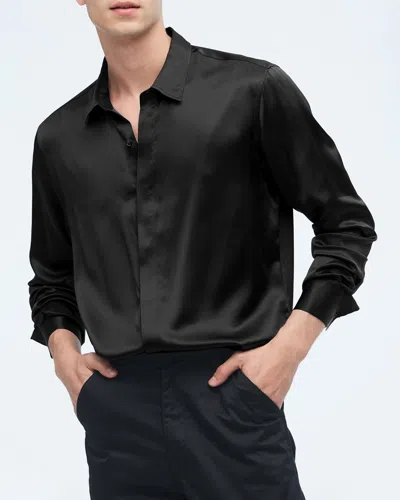 Lilysilk Classic Long Sleeve Silk Shirt For Men In Black