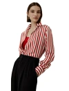 Lilysilk Classic Striped Silk Shirt In Red White Pinstripes