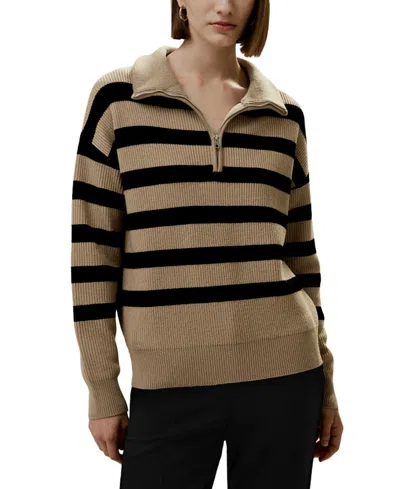 Lilysilk Collared Quarter-zip Wool Sweater In Brown