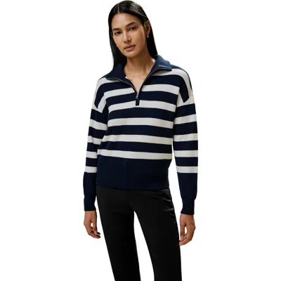 Lilysilk Collared Quarter-zip Wool Sweater In Navy